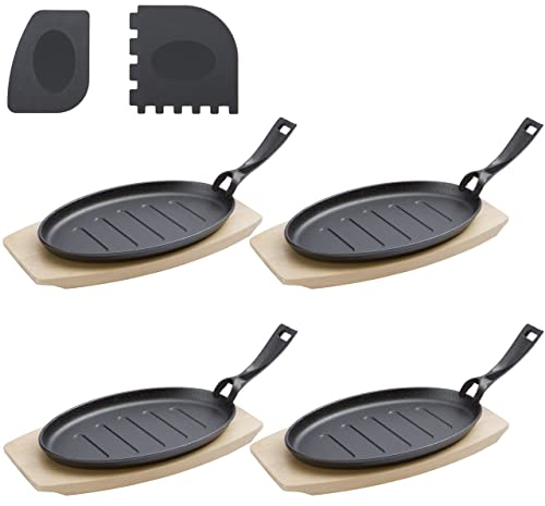 valuents 27 cm – mini padella di ghisa include sottopentola di legno 32 cm – set di 4 padelle in ghisa +Più: 2 raschiatori