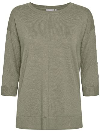 fransa FRBESMOCK Damen Strickpullover Feinstrick Pullover mit Rundhalsausschnitt und Zierknöpfen an den Ärmeln, Größe:XS, Farbe:Hedge (180515)