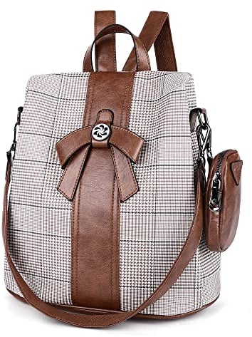 ZOCAI Rucksack Damen Leder Elegant Tasche Anti Diebstahl Daypack Reiserucksack Umhängetaschen Tagesrucksack Rucksäcke Henkeltasche 2 Set (braun)