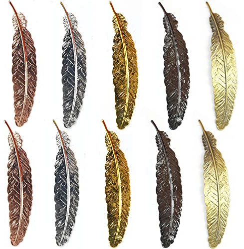 Feder-Lesezeichen,10 Pcs Metall Feder Lesezeichen Retro Federförmige Metall Lesezeichen Lesezeichen für Erwachsene, Frauen,Leser und Kinder geeignet(5 Farben)