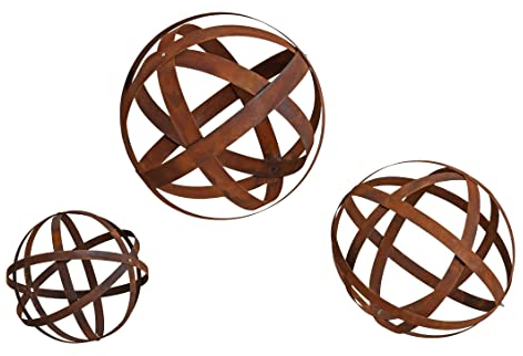 ESTEXO Edelrost Dekokugel Rostkugel Gartenkugel Kugel Metallband Bandeisen Gartendeko Rost Metall (30 + 40 + 50 cm Set)