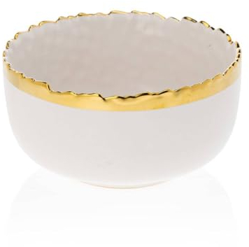 HowHomely Saladier en céramique - 15 cm - Bol à salade - Bol à soupe - Bol à collation ou à fruits - Bol de service en céramique - Blanc et doré - Bol de service pour salade, soupes, ramen, fruits