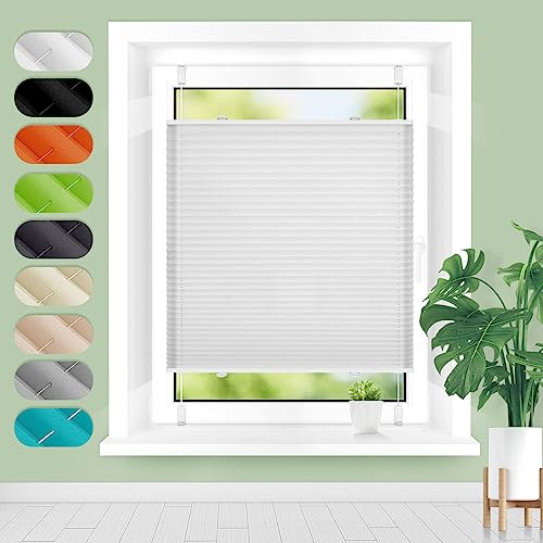Homland Plissee ohne Bohren Klemmfix B80 x H180 cm Weiß, Plissees für Fenster und Tür, Jalousie Easyfix Plisseerollo mit Klemmträger Sonnenschutz und Sichtschutz lichtdurchlässig Rollo