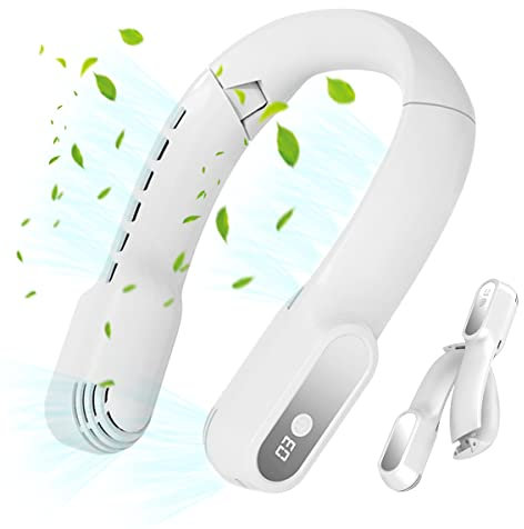Tragbarer Nackenventilator,Hals Ventilator Wiederaufladbar mit 2400mah,360° Verstellbarer Handventilator mit 3 Geschwindigkeiten,Blattlos Leiser Ventilator für Büro, Reisen,Sport,Innen, Außen(Weiß)