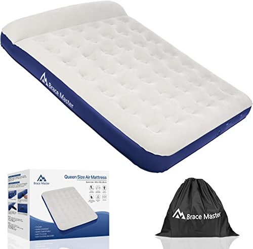 Brace Master Luftmatratze Camping,Doppel Luftbett mit Kissen,Aufblasbare Gästebett für 2 Personen,Aufbewahrungstasche Enthalten,203 x 152 x 22 cm, Blau