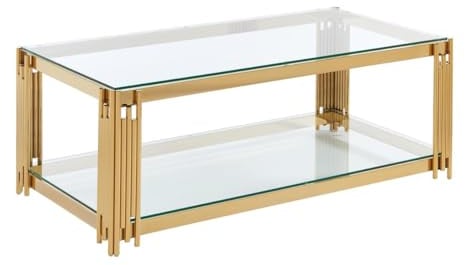 Vente-unique Pascal MORABITO-Mesa de Centro de Cristal Templado y Acero Inoxidable - Dorado - NOMELANO de Pascal MORABITO