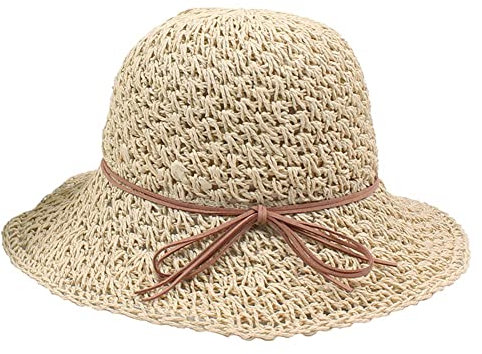 Women Straw Sun Hat Floppy Sun Hat Summer Girls Panama Hat Wide Brim Beach Cap Foldable Natural Straw Braided Trilby Hat Anti-UV Protection Hat with Lovely Bowknot Sun Visor Hat for Outdoor Activities