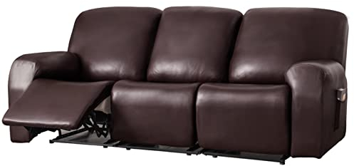 CZADMXP Ruhesessel Bezug Elastisch Sesselbezug 3 Sitzer, PU-Leder 8-teilige Relaxsessel Bezüge Sofahusse Stuhlbezug Sesselschoner Mit Elastischem Boden (Kaffee,3 Sitzer)