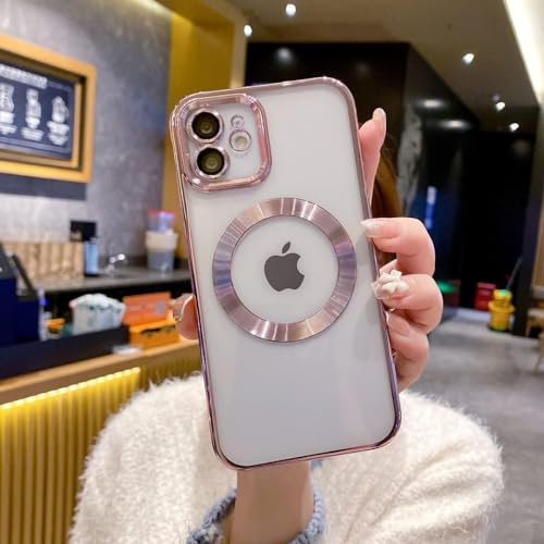 vomubao Cover per iPhone 11 Magnetica Custodia Compatibile con MagSafe, Anti-Scratch Trasparente Custodia Telefono Magnetico per iPhone 11 con Protezione Fotocamera-Rosa