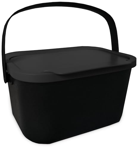 Go Practic Biomülleimer Küche 4,5L, Komposteimer, Küchen Mülleimer, Schwarz mit Deckel, Bio für Obst- und Gemüseabfälle, Abfallbehälter zur Trennung, Click-Funktion, Abfallbehälter zur Mülltrennung