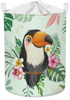 Clastyle 45L Grün Tropische Tukan Vogel Palmwedel Wäschekorb Ecke Kleidung Spielzeug Aufbewahrungskorb, 36x45 cm
