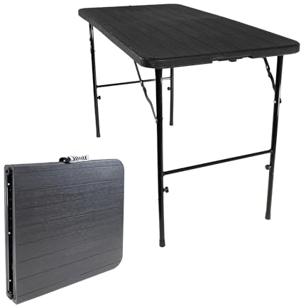 Lemodo Klapptisch mit Tischplatte in Holz-Optik, Balkontisch 120 x 60 cm (L x B) | Beistelltisch bis zu 120 kg belastbar, Gartentisch in schwarz, robuster Plastiktisch
