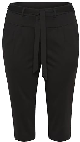 Kaffe Curve Damen Plus Size Women's Capri Pants Slim Fit Tie Belt High-Waisted Hose, Black Deep,