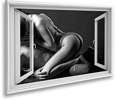 islandburner Tableau sur toile vue fenêtre sexy jeune couple de femmes en dentelle éroti images murales poster