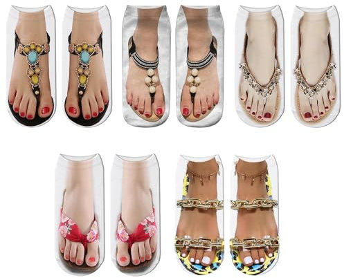 DAZZLUXE 5 Paar Bedruckte Flip-Flop-Socken, Lustige 3D-Muster Mit Nail-Art-Druck für Frauen