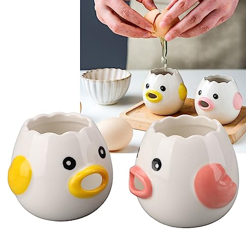 2pcs Egg Separator,Chicken Style Egg Yolk Separator, Egg Separator Strainer Filter Divider Egg Separator Ceramic Chicken Shaped Egg Yolk White Filter Kitchen Cooking Accessories Pink and Yellow