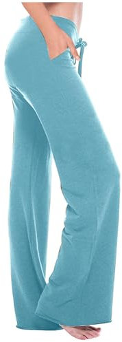 Keepink Hose für Damen, lockere Yogahose, elegant, hohe elastische Taille, Sweathose, lang, gerades Bein, Leggings, Trainingsanzug, legere Hose, Arbeitskleidung, 1 x Himmelblau, L