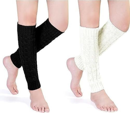 RAYMSTER Chunky Cable Knit Leg Warmers (2 Pair) - Stylish Winter Socks for Girls & Womens - Perfect for Fashion, Ice Skating, Yoga, Ballet Dance - Stay Warm with Long Boot Cuffs - ONE SIZE Fit For All