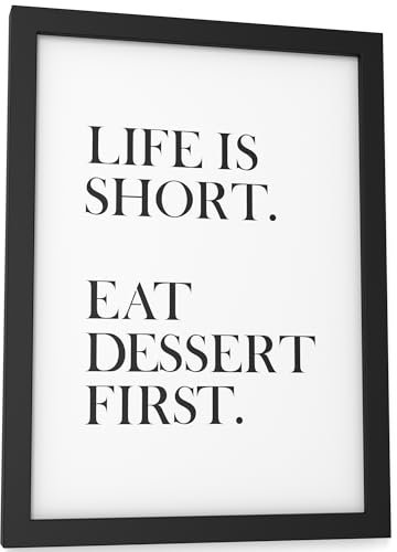 Papierschmiede® Bilder Home Kunstdruck mit Rahmen A5 (15x21 cm) Spruch Poster Zuhause Schrift Bild Wanddeko in schwarz weiß, Sprüche für Wohnzimmer Büro Küche, Dessert First