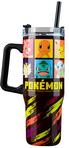Pokémon Mug Isotherme avec Poignée 940ml, Gobelet Isotherme avec Paille et Couvercle Double Paroi, Froide 17H, Chaude 8H, Glace 45H