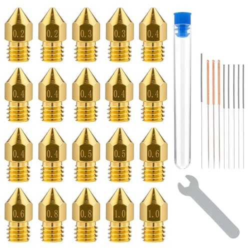 31pcs 3D Printer Nozzles, MK8 Nozzle Kit 0.2mm 0.3mm 0.4mm 0.5mm 0.6mm 0.8mm 1.0mm 3D Printer Brass Hotend Nozzles with Wrench Cleaning Tool Kit for Ender 3 Pro/V2 Extruder Printer Accessories Kit