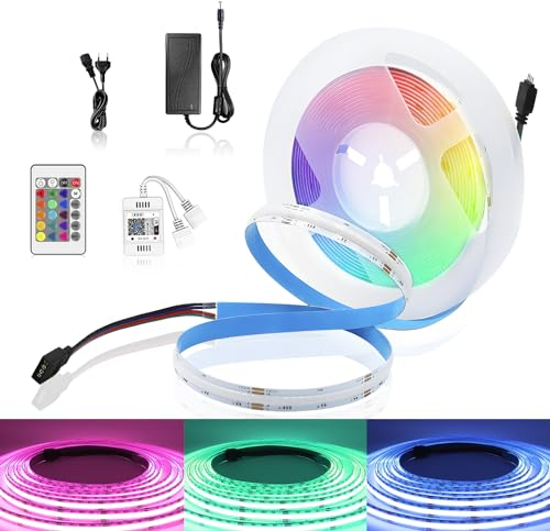 2M WiFi COB LED Streifen RGB Dimmbar, 12V COB LED Stripe RGB mit Controller und Netzteil LED Band Lichterkette Hohe Dichte 576LEDs/M, APP Steuerbar, Kompatibel mit Alexa Google Home