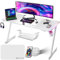 KESSER® Gaming Tisch LED 180cm x 80cm | Z-Form Gamer Schreibtisch | Kopfhörerhaken & Kohlebeschichtung | Ergonomischer PC Computertisch | Stabiler Tisch mit Getränkehalter Weiß