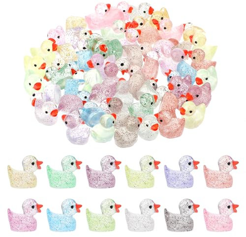 Telooco 60 Stück Mini Enten Glitzer Harz Enten Mini Figuren Landschafts Dekoration Kleine Enten Gummienten Niedliche Miniatur Enten DIY Basteln Aquarium Party Dekoration (12 Farben)
