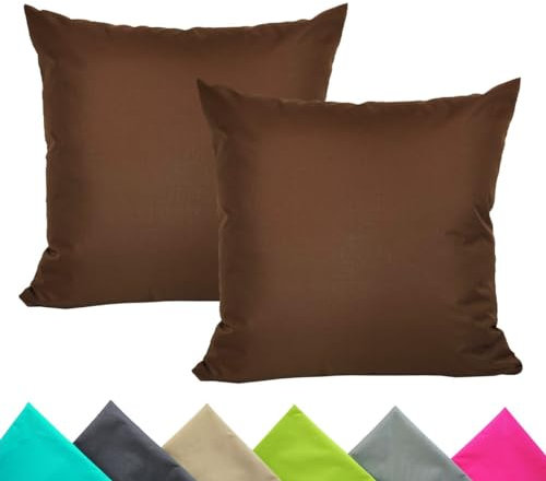JACK 2er Set 40x40cm Outdoor Kissenhülle Kissenbezug Wasserfest Sitzkissen Lounge Kissen Garten Stuhl Lotus Effekt, Farbe:Braun