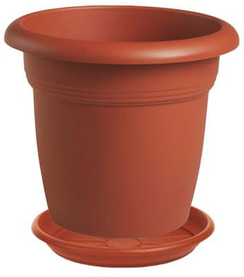 Vaso cm 55 rotondo per fiori e piante + Sottovaso 44 cm, Plastica Color Terracotta - Esterno, Giardino, Balcone + Omaggio Sassi Ornamentali Colorati 1kg (55 cm)