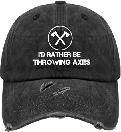 Generic I'd Rather Be Throwing Axes Hats for Men Washed Distressed Baseball Caps Aesthetic Washed Workout Hats Light Weight, Allblack, Allblack, One size