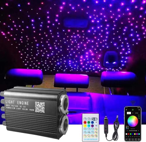 Twinkle Starlight Glasfaser Licht,32W Dual Port Motor 1000pcs 13.1ft LED Stern Decke Fiber Optic Light Kit APP/Sound Fernbedienung für Auto/Haus/Partei
