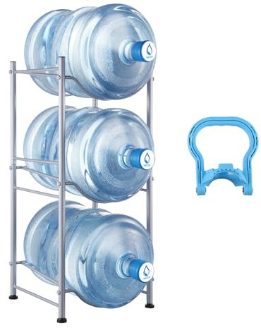 VEVOR 3 Tiers Water Jug Holder, 5 Gallon Water Bottle Holder, Single Row Water Bottle Rack for 3 Bottles, Heavy Duty Water Jug Rack for Kitchen, Office, Living Room, Silver