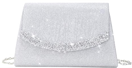 BKEPDY Damen Clutch Sparkly Glitter Abendtasche Elegant Brauttasche Clutch mit Abnehmbarer Kette Elegante Cross Body Umhängetasche für Hochzeit Party Bankett Feiertage