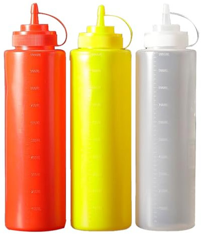 Bouteille à Condiments,3 Pcs Bouteille Sauce 1000ml,Recipient Sauce,Presser Les Bouteilles,Condiments Squeeze Bouteilles,pour la Cuisson,Le Ketchup,I'huile D'olive(Rouge, Jaune, Blanc)
