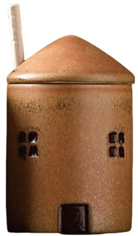 Tuxxjzm Récipient à épices en céramique avec cuillère – Pot à épices en céramique avec cuillère et couvercle en forme de maison pour pots à sauce