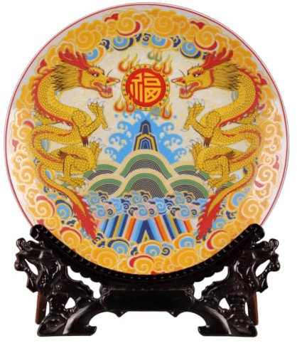 FOELANNE Plato de porcelana con diseño de dragón esmaltado de estilo chino de cerámica, adornos artesanales for el hogar