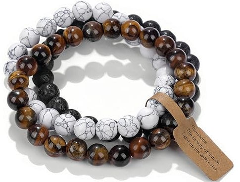 SAIBANGZI Natursteinperlen Heilsteine Armband, Elastische Perlen Anti Stress Armband