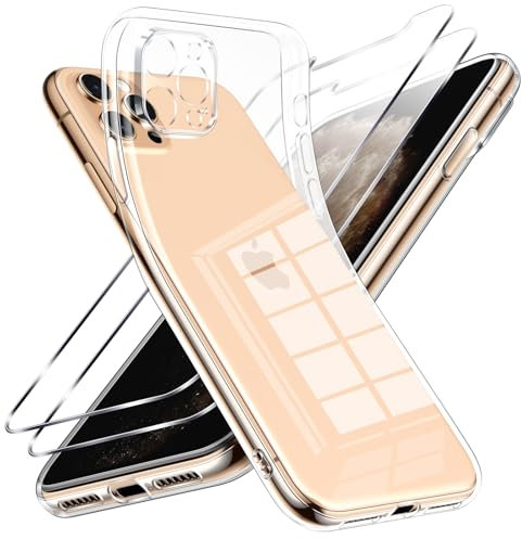 Viojrlra Coque pour iPhone 11 Pro avec 2 Pièces Verre Trempé, Transparente Anti-Jaunissement Souple TPU Silicone Étui, Antichoc Anti-Rayures Protection Case pour iPhone 11 Pro