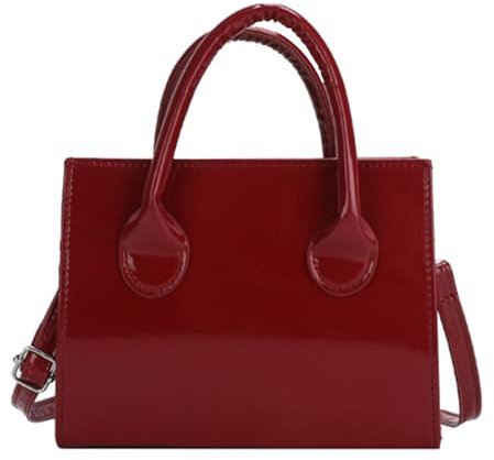 Brymthy Handtasche aus Lackleder, glänzend, Clutch, Mini-Umhängetasche, Abendtasche für Damen, Weinrot, Medium