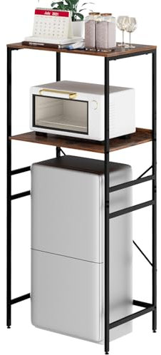 QieerHior Mini Fridge Shelf Mini Fridge and Microwave Stand Over Mini Fridge Storage Rack Height Adjustable Microwave and Fridge Stand Suitable for Dorm, Kitchens, Offices, Brown