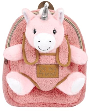 PERLETTI Kuscheltier Rucksack mit Plüsch Tier - Weich Pluschspielzeug Tasche Kinder mit Pluschtier - Kindergarten Kindertasche Flauschig Kleine Mädchen Jungen 3 4 5 6 Jahre - 27x21x9 cm (Einhorn)
