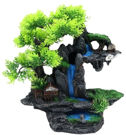 XBOKA Landschaft Wasserfall Haus Landschaft Aquarium Dekorationen für Aquarien Terrarium Garnelen Haus alte Ornamente
