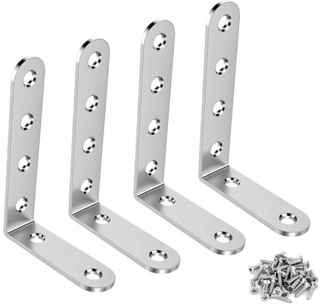 Anstore 4 Stück Winkelverbinder Edelstahl, 125x75x20mm Rechtwinkliges Edelstahl Ecke Klammer Möbel Winkel, 90 Grad L Klammern Winkel Metall mit 30 Schrauben für Möbel, Tische, Stühle, Silber
