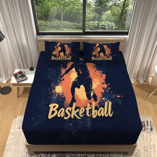 Spannbettlaken Set 140 X 200 Cmsport Basketball Actionbedrucktes Weiches Microfaser Orange Blauspannbetttücher Atmungsaktiv Bettwäsche Tiefe Tasche 30 cm Mit 2 Kissenbezügen Maschinenwaschbar