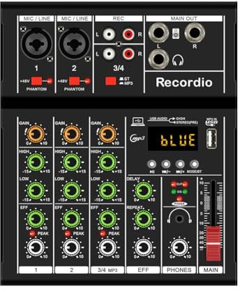 Jrifedptry -A4 Professionale Portatile Digital Dj Console con USB Mixer Bordo 4 Canali Audio Mixer Nero 1 PZ