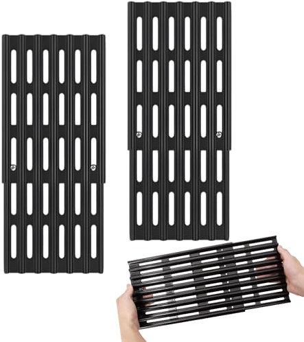 2er Set Grillrost Verstellbar - 15cm Breit Universal Ersatz Grillrost für BBQ Grills, Universal Grillroste für Gasgrills, Ausziehbar von 31cm bis 48cm Tiefe, Porzellan Stahl