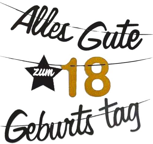 18 Geburtstag Banner Mann Girlande Alles Gute zum Geburtstag 18 Jahre Happy 18th Birthday Banner Girlande deko Gold Schwarz Junge Mädchen
