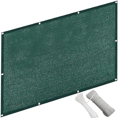 QINLIQIN Balkon Sichtschutz 0.9 x 6 m Sichtschutz Balkon Ohne Bohren Uv-Schutz PES Wetterfester mit Ösen, Nylon Kabelbinder Und Kordel für Den Gartenzaun, Dunkelgrün