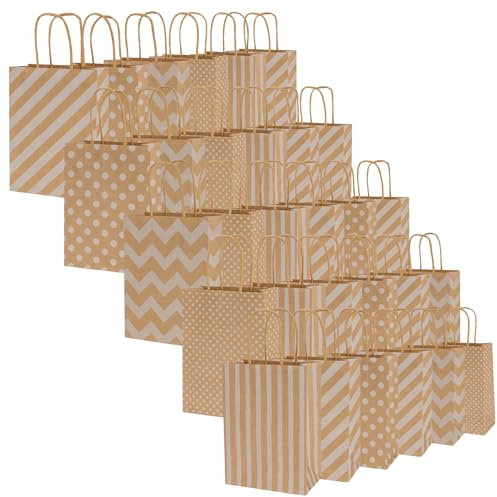 30 Stück Papiertüten 5 Geschenktüten, Kraftpapiertüten mit henkel, Geschenktüten für Hochzeitsfeier, Candy Tüten zum Verpacken von Kindergeburtstag, Party, Geschenken, Feiern(15 x 8 x 21 cm)
